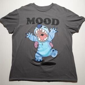 Disney Stitch MOOD Graphic T-Shirt Charcoal Gray Lilo Funny Meme Adult Size L